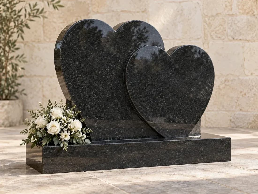 Illustrative double-heart granite memorial