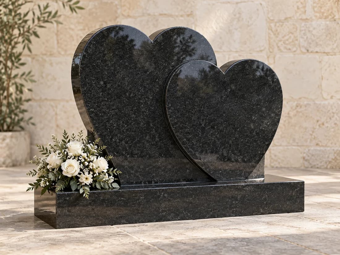 Illustrative double-heart memorial design showing a bespoke shape